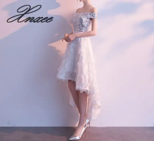 Banquet dress female spring and summer new irregular word shoulder party dress