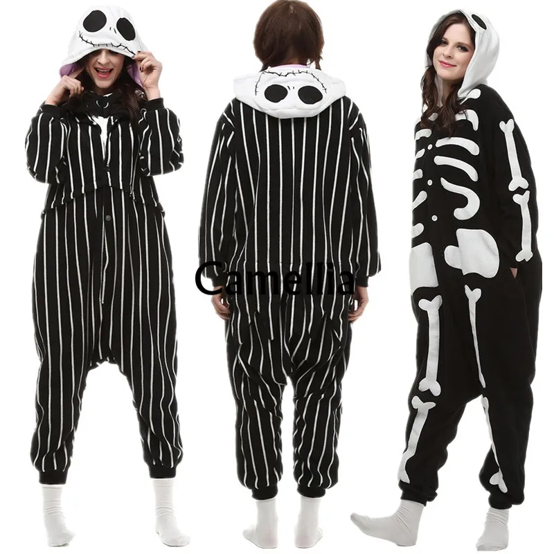 Adult Unisex Polar Fleece Cosplay Skeleton Costume Onesie White Bone