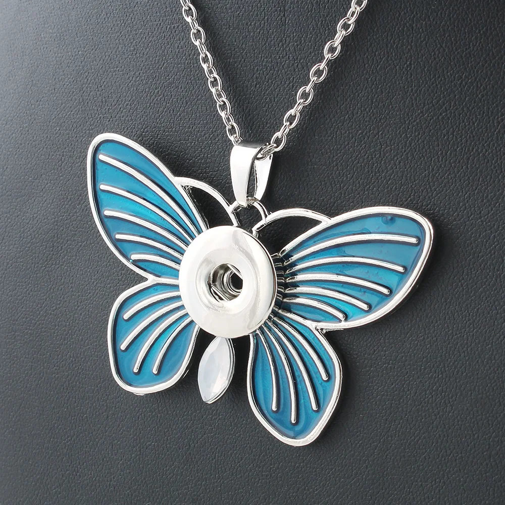 Xinnver Snap Buttons Necklaces Jewelry With 55cm Link Chain Butterfly Pendant Fit 18/20mm Snap