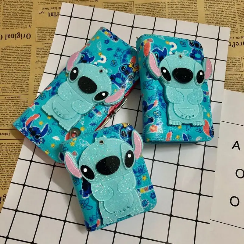 

New Cute Stitch wallet coin purse Student card holder boys girls wallets and purses female wallets long&short purse with mirror