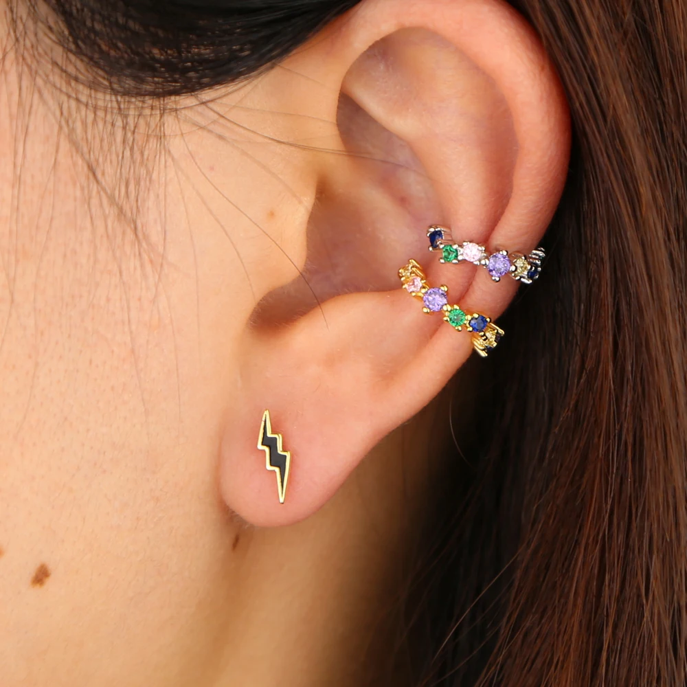 

tiny cute mini cuff earring PIECE Pastel rainbow cz circle ear cuff gold silver color no piercing fashion women clip on earring