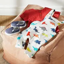 Стильный комплект одежды для новорожденных мальчиков, короткий топ с короткими рукавами+ милый комбинезон с динозавром, штаны летняя одежда