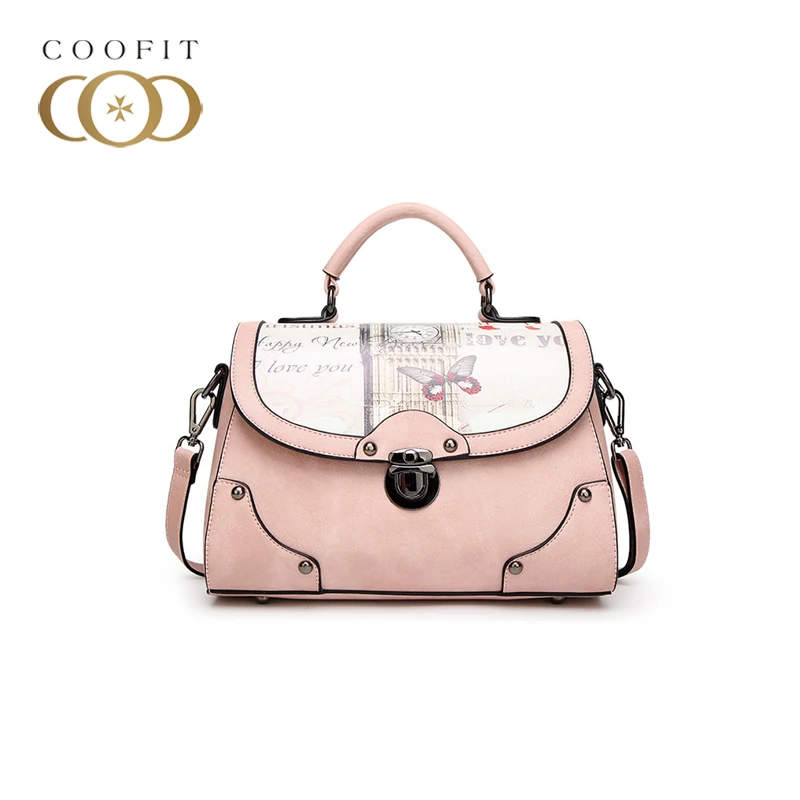 

coofit Elegant Women's Crossbody Shoulder Bag Fashion Butterfly Printing Buckle Flap Cover PU Leather Satchel Bag Girls Handbag