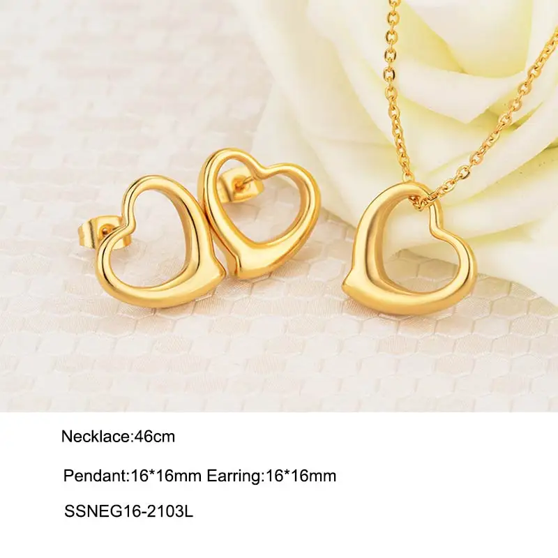 

Pack of 6sets Baoyan Wholesale Stainless Steel Gold Color Heart Crystal Red Orange Heart Jewelry Sets(No China)