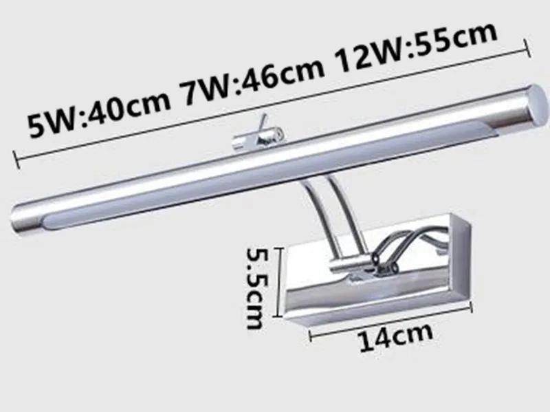 Светодиодный светильник-зеркало, водонепроницаемый, 5 Вт/40 см, 7 Вт/46 см, 12 Вт/55 см, AC90-260V, современный косметический акриловый настенный светильник для ванной комнаты, регулируемый светильник
