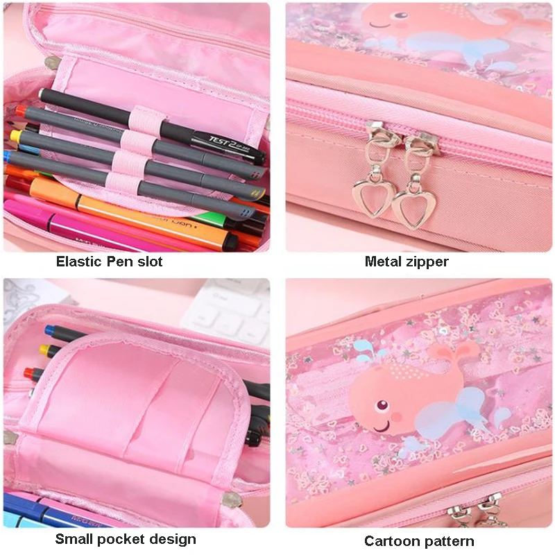 Kawaii Pencil Case Cartoon Anime Whale Stretch Double zipper Large Capacity Pencil Box Cute Pencilcase Kids School Stationery