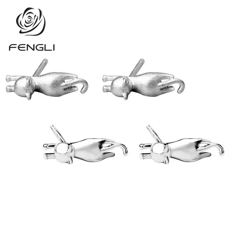 FENGLI Lovely Cat 2 Style Stud Earring for Women Romantic Personality Animal Shape Earrings Lady Jewelry boucle d'oreille | Украшения и
