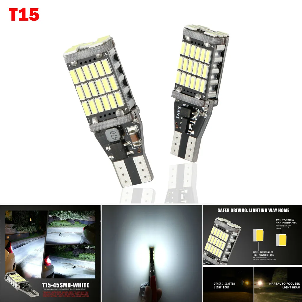 

2xLicense Plate Light LED Lamps For Cars T15 W16W 45 SMD 4014 Error Free LED Car Reverse Back Light Bulbs 15W 6000K White