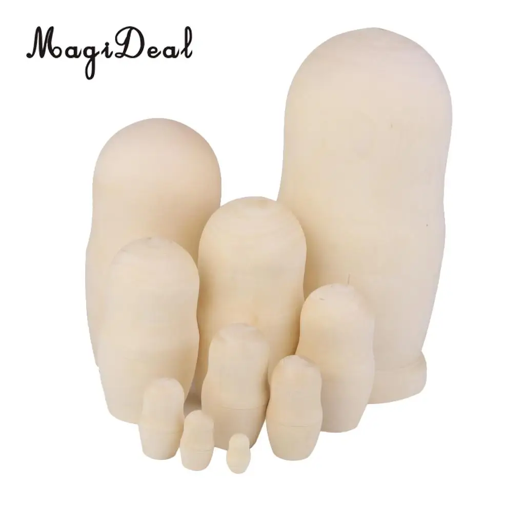 10x DIY Unpainted Wooden Blank Embryos Russian Nesting Dolls Matryoshka Toy Xmas Gifts