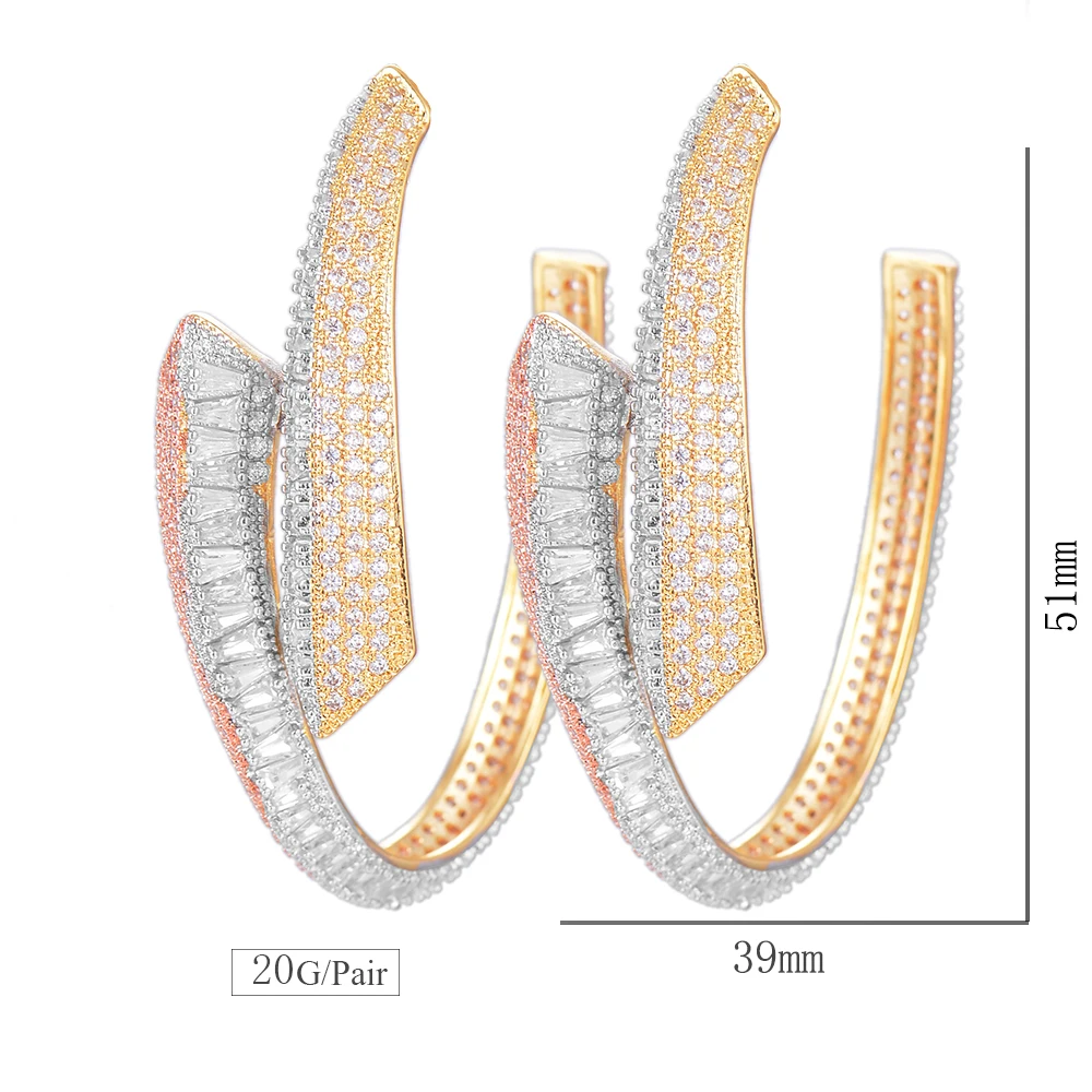 GODKI Роскошные Блестящие большие серьги кольца для женщин Свадебные Популярные 3 тона геометрические полный Mirco кубический циркон нигерийские серьги-кольца