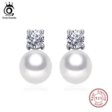 ORSA JEWELS, трендовые 925 пробы серебряные серьги-гвоздики для женщин, Пресноводный Жемчуг с AAA цирконием, модные серьги, украшения PSE42