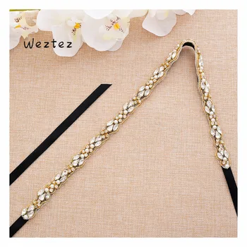 

Gold Rhinestones Wedding Belt Crystal Bridal Belt Hand Beaded Bridal Sash For Diamond Dress SD132G