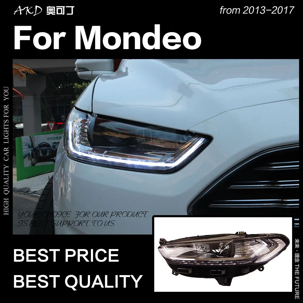  AKD Car Styling for Ford Fusion Headlight 2013-2017 Mondeo LED Head Lamp H7 D2H Hid Dynamic Signal  - 32853497284