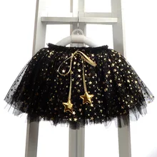 Розничная, модные юбки для маленьких девочек юбки для девочек с аппликацией в виде звезд Милая Одежда для девочек юбка лолита из тюля черного цвета