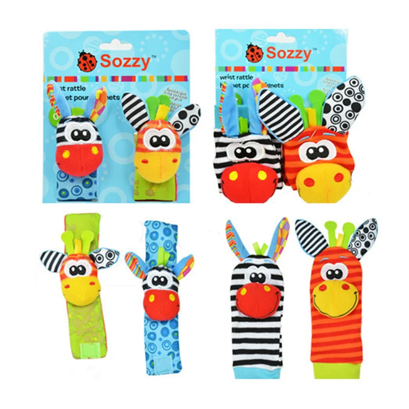 

20pcs/lot With retail package Baby Rattles Toys Animal Socks Wrist Strap Foot Socks Bug Wrist Strap