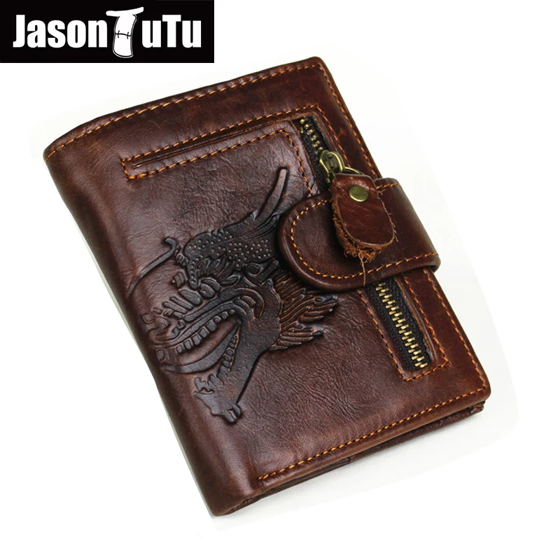 

2018 New Men wallet Genuine Leather purse for men Wolf head&Dragon Totem Vintage Cow Leather Male Coin Purse carteira masculin
