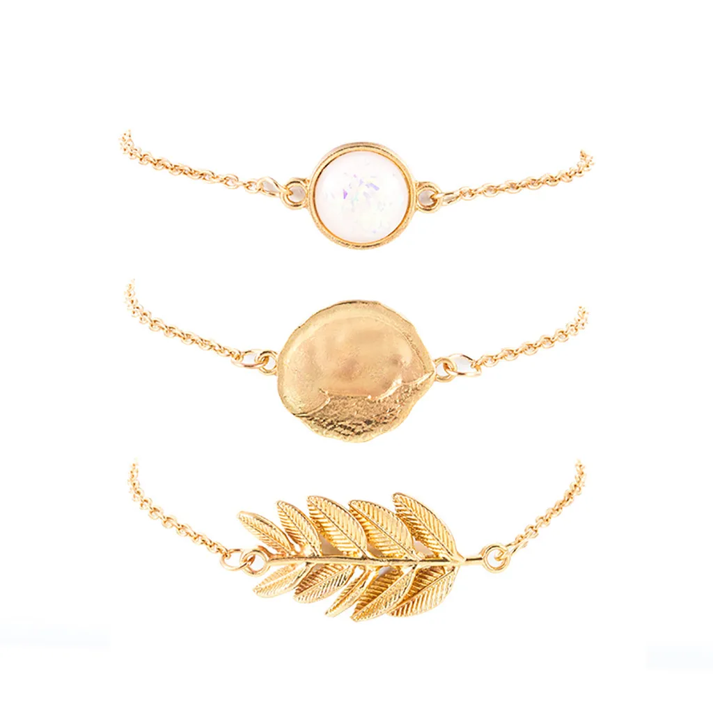 Diomedes New Fashion Trendy Simple Hand Strap Vintage Ethnic Wind Protein Pine Stone Alloy Bracelet 3 Piece Set Y607 | Украшения и