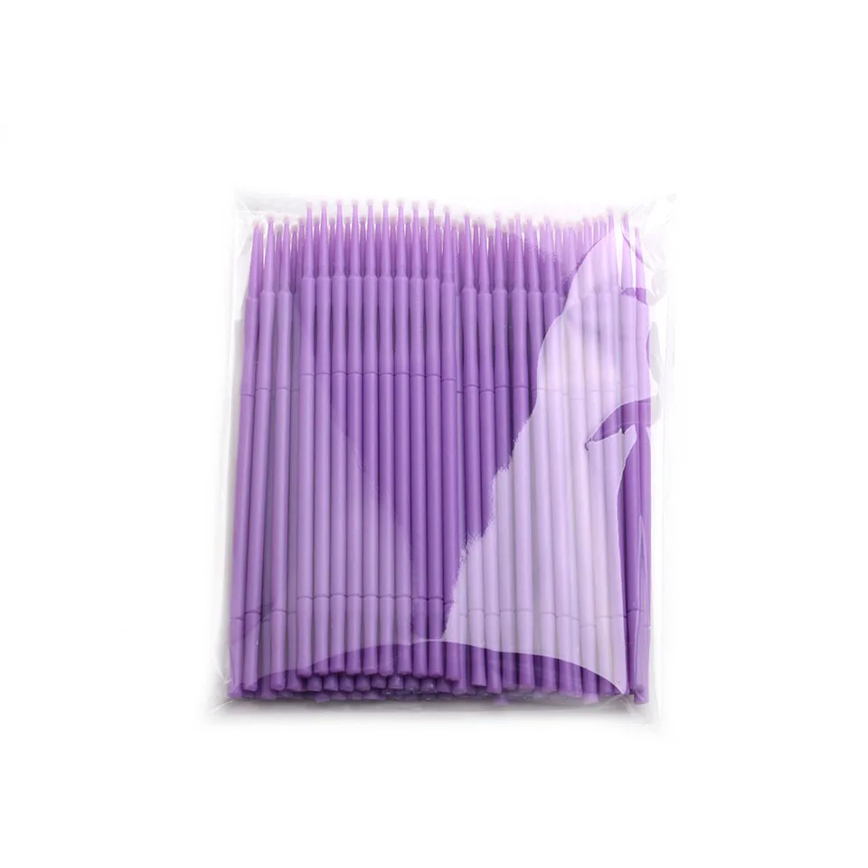 100 шт./лот, микро прочные одноразовые аппликаторы для наращивания ресниц, кисть для туши, индивидуальные ресницы для женщин, инструмент для макияжа - Handle Color: 100 Purple in PP Bag