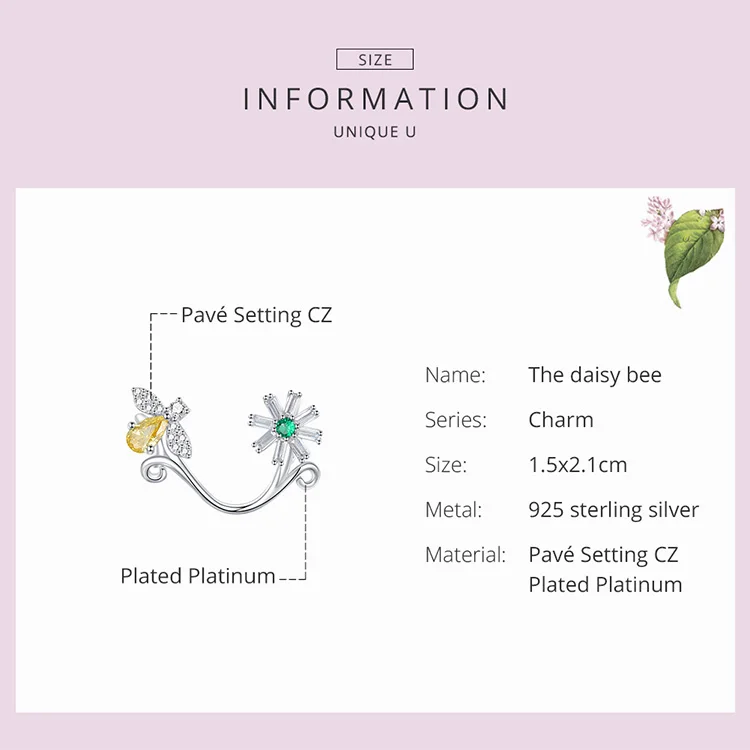 fit Pandora Bracelet Silver 925 Original CZ Daisy Honeybee Beads s925 Yellow Bee Green CZ Flower Bangles Charms Jewelry Making