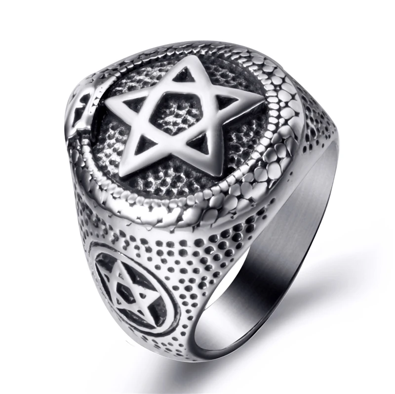 

Men Stainless Steel Rings Ouroboros Snake Serpent Eating Tail Pentagram Masonic Ring