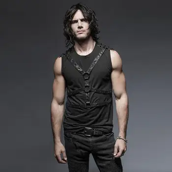 

Punk Rave Men's Punk Rock Cross Straps Rivets Tank Tops Black T-422