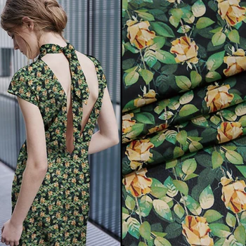 

New printing inkjet crepe de chine silk fabric16mm fashion floral crepe de chine dress shirt t-shirt silk fabric wholesale silk