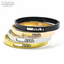 FYSARA Brand Turnable Bangles for Women Men Gold-Color Slide Love Bracelets Black CZ Crystal Bangles Simple U Buckle Bangle