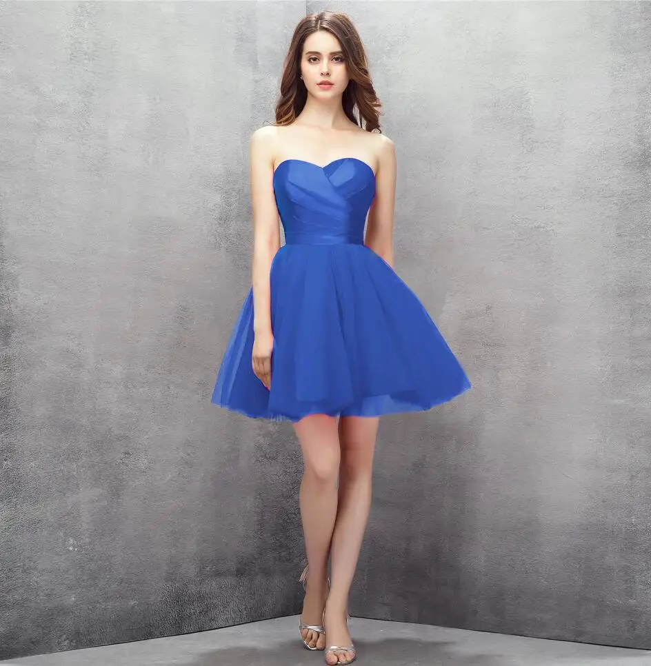 Royal Blue JaneVini/простое короткое красное Тюлевое платье для выпускного вечера, мини-платье без рукавов, очаровательное атласное платье для вечеринок, выпускного вечера - Цвет: Royal Blue