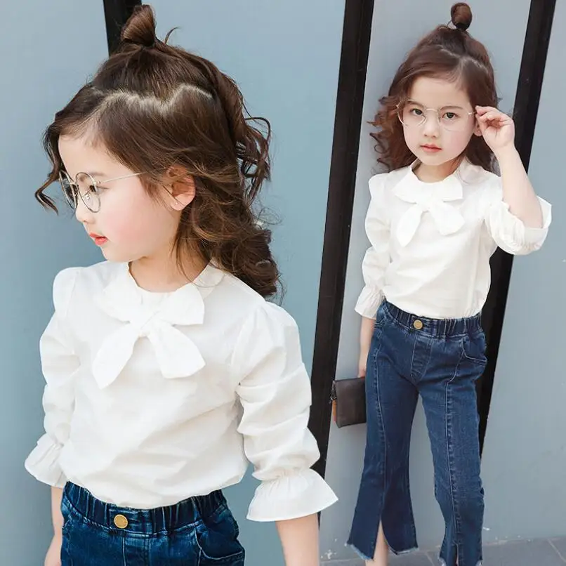 2 8 Tahun Bayi Pakaian Katun Putih Anak Perempuan Blus Kemeja Busur Kids Kemeja Anak Lengan Panjang Gadis Sekolah Atasan Dan Blus Blus Kemeja Aliexpress