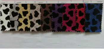 

Faux Fine Glitter Love printing Leather Fabrics PU glitter fabric Wallpaper Decorative Artificial Leather sewing Material