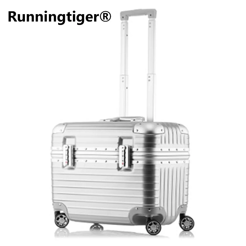 

Top Fashion Business Travel Rolling Luggage Aluminum Suitcase 18 Inch Computer Trolley Case ABS PC Valise Spinner Boarding Boxes