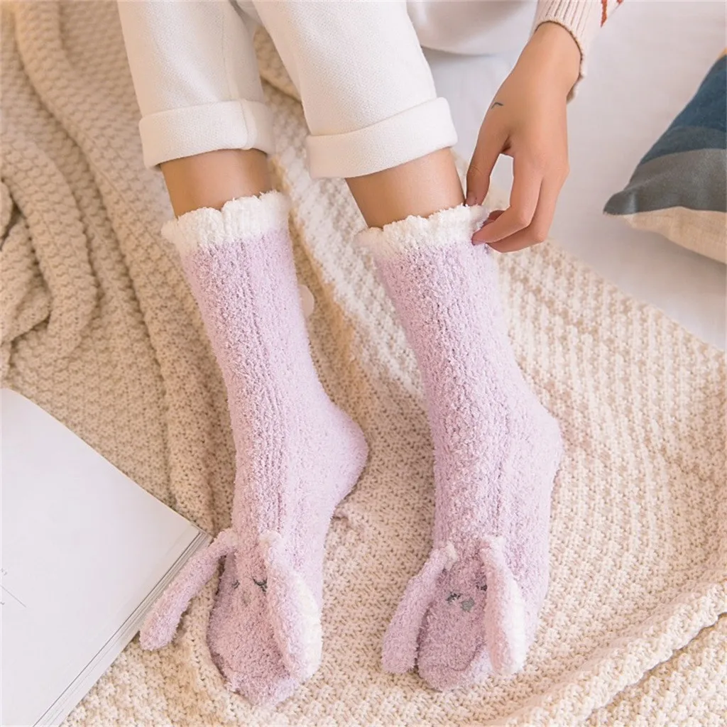 JAYCOSIN новые зимние Мультяшные теплые носки для сна Kawaii с заячьими ушками полотенце носки-тапочки коралловые бархатные утолщение 9031514