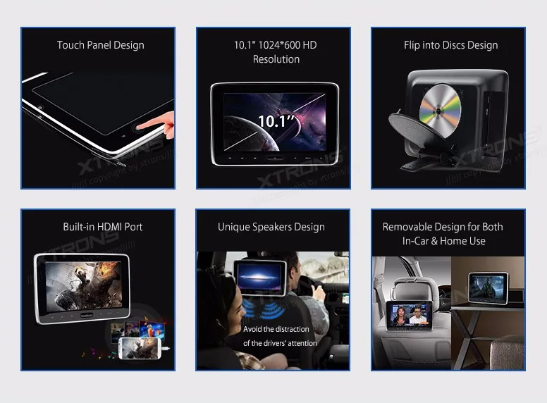 Flash Deal 10.1" Touch Button Headrest Car DVD Car Headrest DVD Car Headrest Monitor DVD with Built-in HDMI Port & 1024*600 Resolution 1