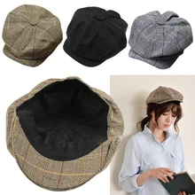 Для мужчин Для женщин с закруглёнными краями и пуговицей сверху, шапка на плоской подошве для вождения Гэтсби твид шляпа от солнца Страна берет Бейкер Кепки береты с козырьком восьмиугольная новые модные B1