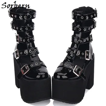 

Sorbern Studded Summer Sandals Round Toe Zipper Multi Buckle Straps Punk Stilettos Custom Color Women Shoes Size 8 Punk Sandals