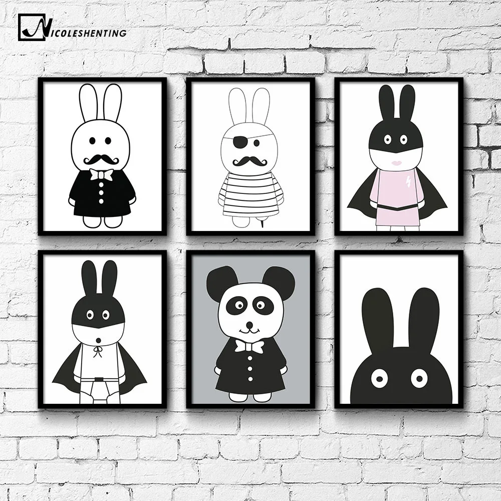 

NICOLESHENTING Cartoon Pirate Hero Rabbit Minimalist Canvas Poster Nordic Art Painting Wall Picture Children Room Decoration