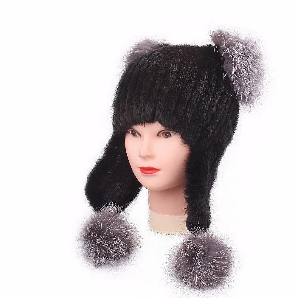 Winter hat female Earmuffs earflap ear cap Leather And Fur Weave Hats for women Colour Mink Hair