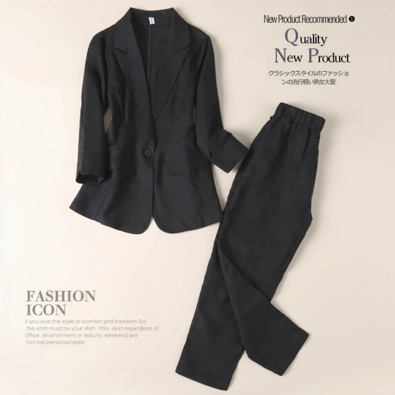 

New Women Clothes Summer Cotton Linen Suit Casual One Button Solid Color Nine Points Pants Linen Suit Two-piece Women Suit