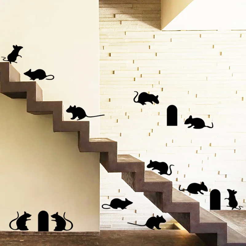 Забавная мышь Наклейка на стену фоне лестницы Pegatinas De Pared настенные наклейки для