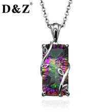 D&Z Handmade Fire Rainbow Mystic Natural Crystal Pendant Necklace Sterling Silver Vintage for Women Necklace Jewelry