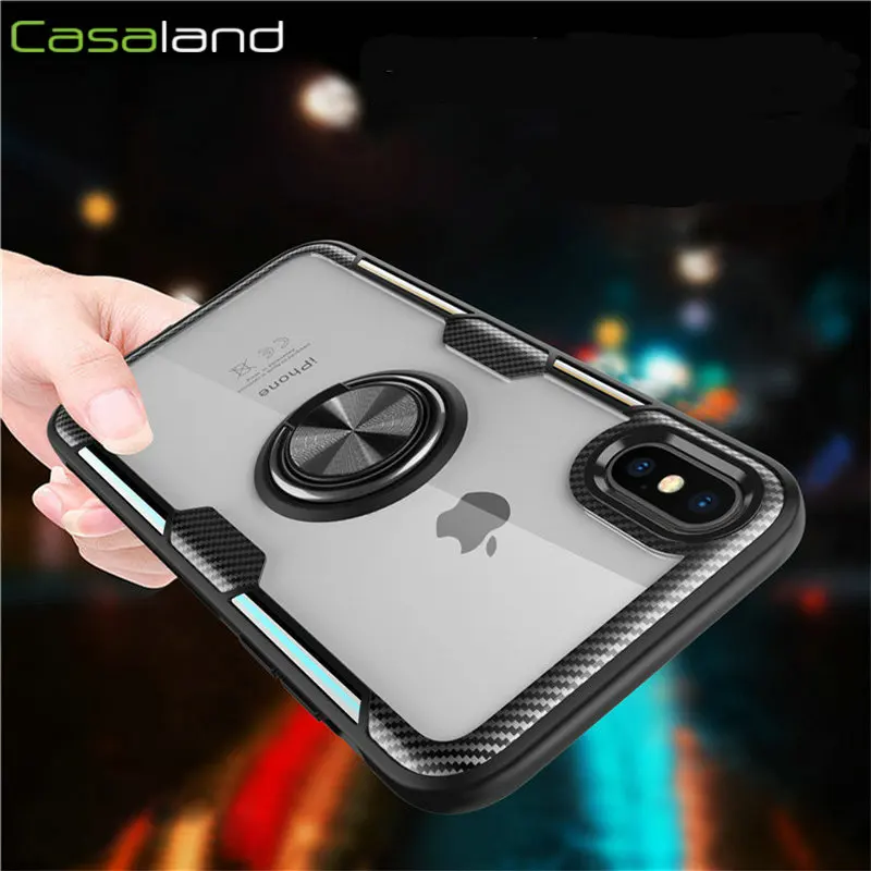

For iPhone 7 8 7Plus 8Plus Transparent Ring Holder Case For iPhone X XR XS XSMAX Magnetic Car Holder Cover Case