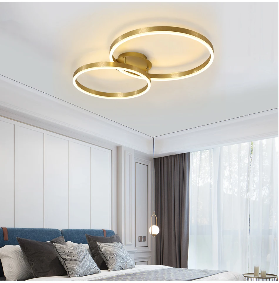 Современный роскошный потолочный светильник ing спальня гостиная плафон лампа кольцевой дизайн потолочный светильник с акрилом и алюминиевым плафоном led
