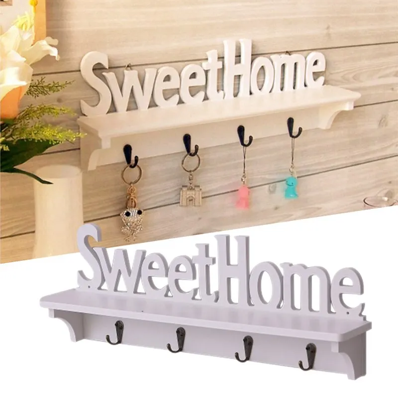 

New elegant wooden garden wall hollow pierced shelf wall rack English "Sweet Home" bookshelf home decor Shooting props