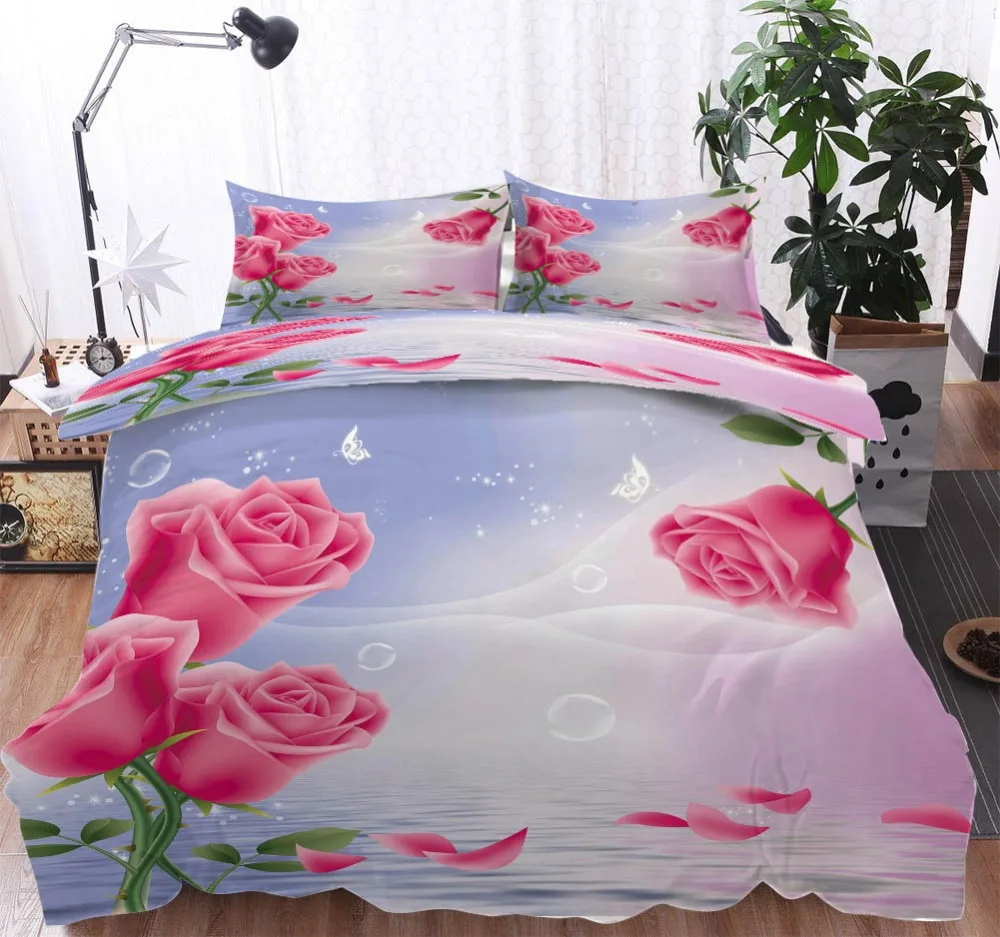 

Manufacturers sell 3D red rose flowers Bedding Duvet Cover Set Pillowcase Microfiber Soft Comforter Bedroom Single Queen King