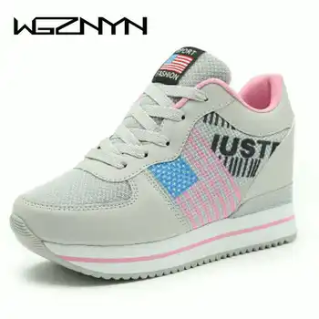 

WGZNYN NEW Wedges Mesh cloth Shoes Woman Platform Sneakers Hidden Heel Height Increasing Casual Shoes female chaussure femme W05