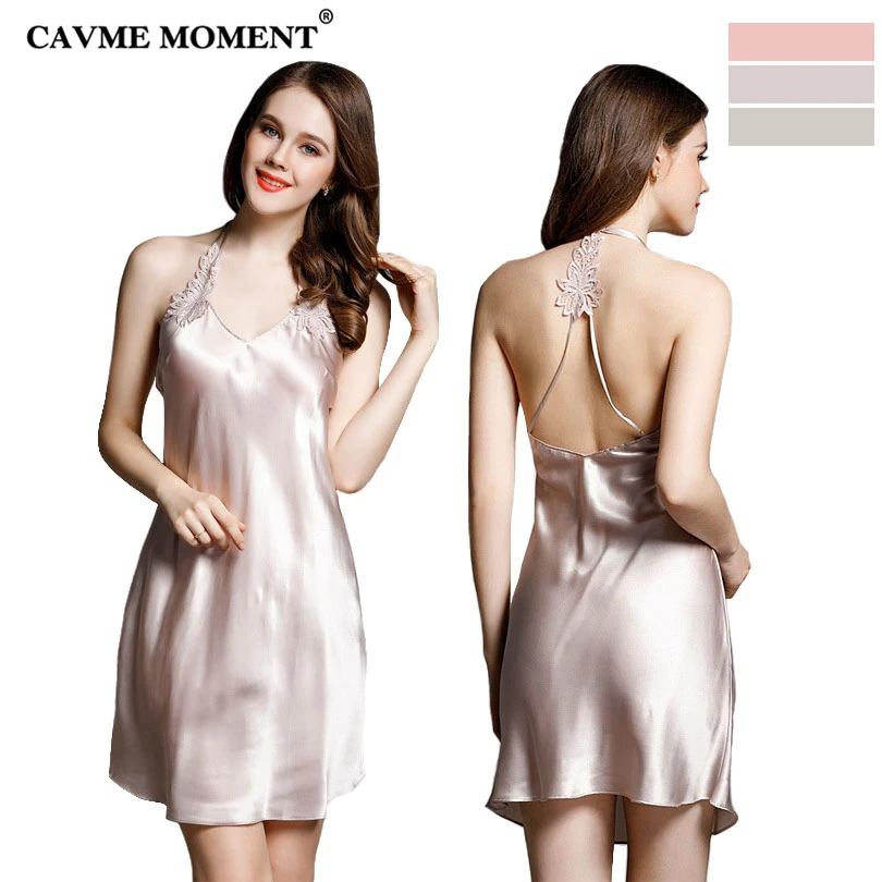 

CAVME 2019 Summer Luxury Silk Nightgowns Elegant Plus Size Sexy Lace Spaghetti Strap Sleepshirts for Women Solid Nightdressing