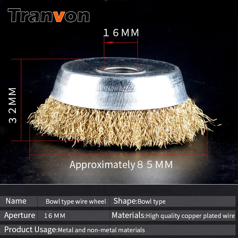 Buy TRANVON 1pcs 3 inch Wire Cup Brush Drill Crimped