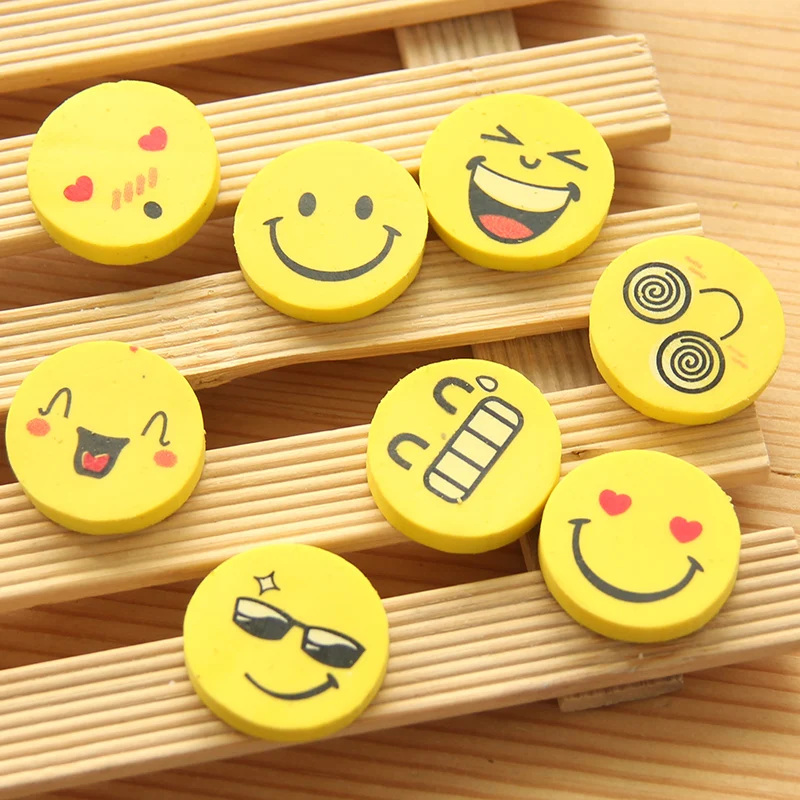 4pcs Soft Eraser Cute Smiling Face Eraser Rubber Pencil Kid Funny Cute