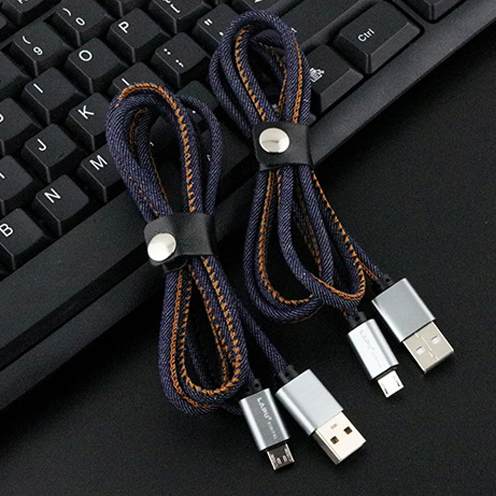 

100pcs Micro USB Type C Cable Durable Denim Braided Sync Data Mobile Phone USB Cable for iPh 7 6s