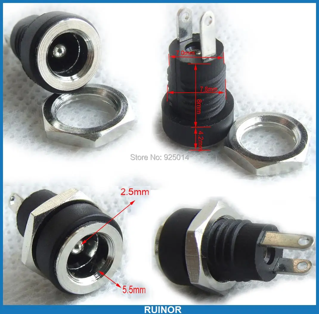

10PCS 3A 5.5mm X 2.5mm DC Sockets Plug Screw nut for Power Charger Panel Mount